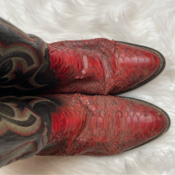 VINTAGE NOCONA RED SNAKESKIN COWBOY BOOTS - Picture 6 of 16